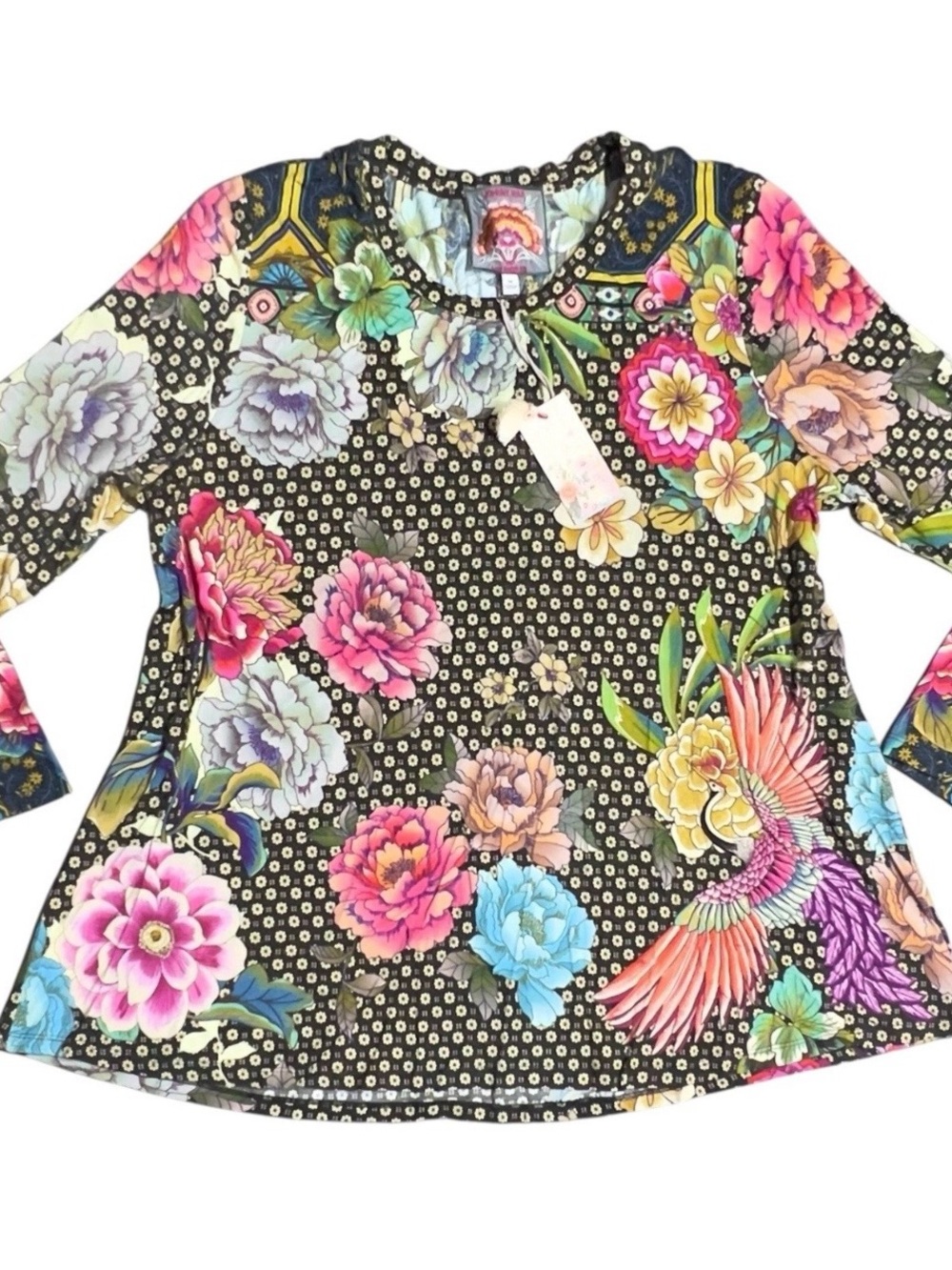 Johnny Was Fagan Favorite Floral Long Sleeve Crew Neck Swing Tee Sz 1X NWT New